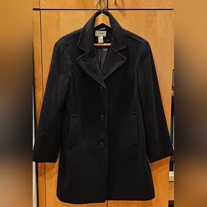 L..L. Bean Coat 100% Lambswool Black Polo Wool Coat Women's Size 12 Petite EUC
